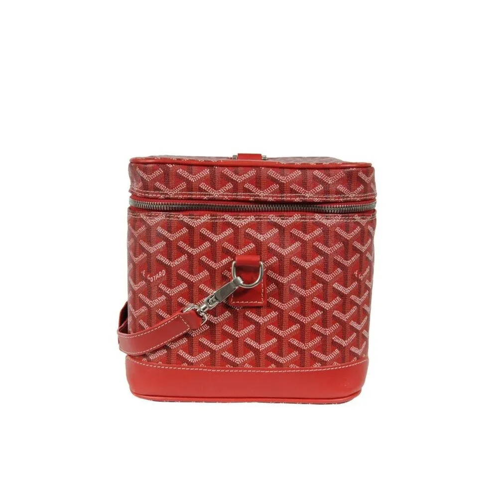 Goyard Vanity Train Case Red Canvas Crossbody Travel Bag Vintage Luggage Tote - Picture 2 of 16